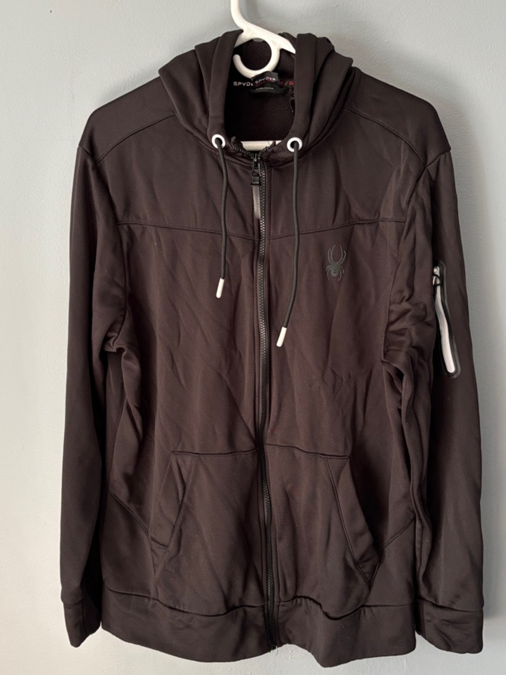 Spyder Men's Black Hooded Zip Jacket with Sleeve Pocket